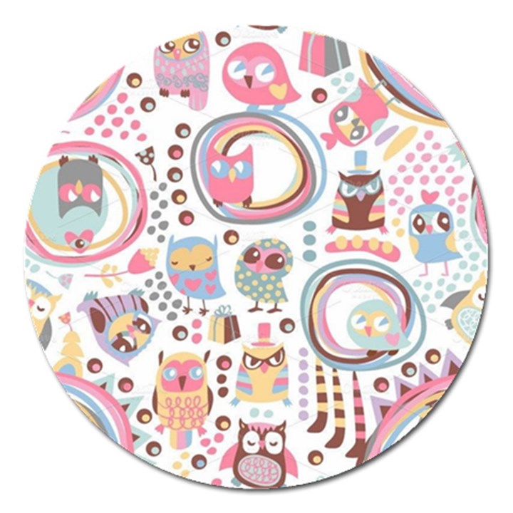 Cute Owl Bird Animal Pattern Magnet 5  (Round)