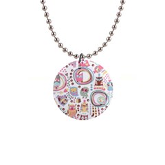 Cute Owl Bird Animal Pattern 1  Button Necklace by Perong