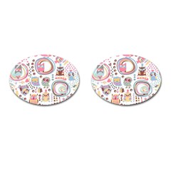 Cute Owl Bird Animal Pattern Cufflinks (oval) by Perong