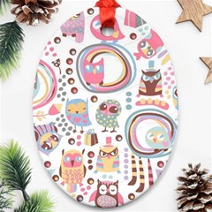 Cute Owl Bird Animal Pattern Oval Ornament (two Sides)