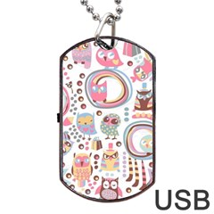 Cute Owl Bird Animal Pattern Dog Tag Usb Flash (one Side) by Perong