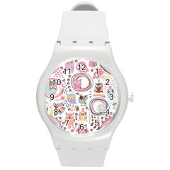 Cute Owl Bird Animal Pattern Round Plastic Sport Watch (m) by Perong