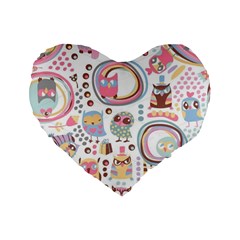 Cute Owl Bird Animal Pattern Standard 16  Premium Heart Shape Cushions by Perong