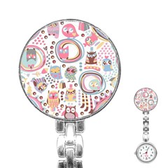 Cute Owl Bird Animal Pattern Stainless Steel Nurses Watch by Perong