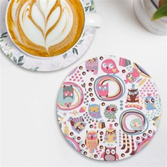 Cute Owl Bird Animal Pattern Uv Print Round Tile Coaster by Perong