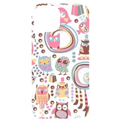 Cute Owl Bird Animal Pattern Iphone 14 Black Uv Print Case by Perong