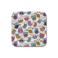 Owl Animal Bird Pattern Rubber Square Coaster (4 Pack) by Perong