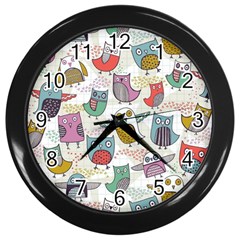 Owl Animal Bird Pattern Wall Clock (black) by Perong