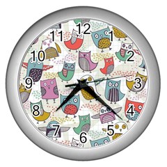 Owl Animal Bird Pattern Wall Clock (silver) by Perong