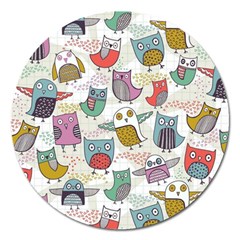 Owl Animal Bird Pattern Magnet 5  (round) by Perong