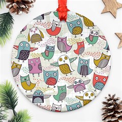 Owl Animal Bird Pattern Round Ornament (two Sides)