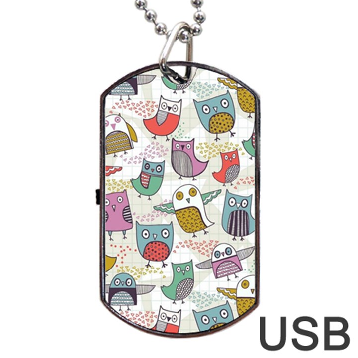 Owl Animal Bird Pattern Dog Tag USB Flash (Two Sides)