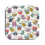 Owl Animal Bird Pattern Square Metal Box (Black) Front