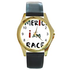 America  I Am Race Round Gold Metal Watch