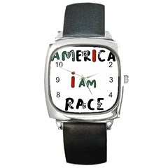 America  I Am Race Square Metal Watch by RiverRootz