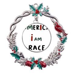 America  I Am Race Metal X mas Wreath Holly Leaf Ornament by RiverRootz