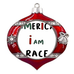 America  I Am Race Metal Snowflake And Bell Red Ornament by RiverRootz