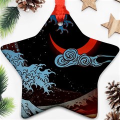 Night In The Ocean Red Waves Art Moon Dark Japanese Wave Ornament (star)