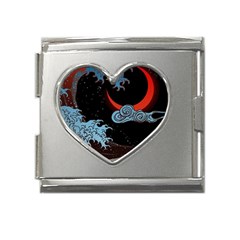 Night In The Ocean Red Waves Art Moon Dark Japanese Wave Mega Link Heart Italian Charm (18mm) by Perong