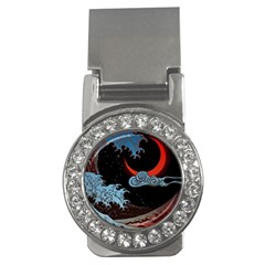 Night In The Ocean Red Waves Art Moon Dark Japanese Wave Money Clips (cz)  by Perong