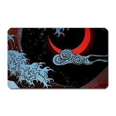 Night In The Ocean Red Waves Art Moon Dark Japanese Wave Magnet (rectangular) by Perong