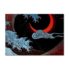 Night In The Ocean Red Waves Art Moon Dark Japanese Wave Sticker A4 (10 Pack) by Perong