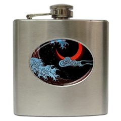 Night In The Ocean Red Waves Art Moon Dark Japanese Wave Hip Flask (6 oz)