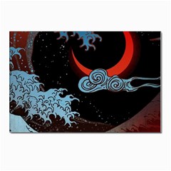 Night In The Ocean Red Waves Art Moon Dark Japanese Wave Postcards 5  X 7  (pkg Of 10) by Perong