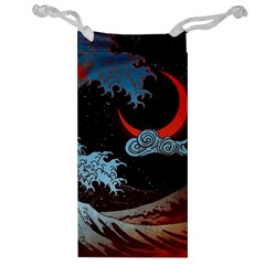 Night In The Ocean Red Waves Art Moon Dark Japanese Wave Jewelry Bag