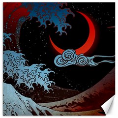 Night In The Ocean Red Waves Art Moon Dark Japanese Wave Canvas 12  X 12  by Perong