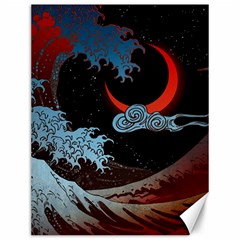 Night In The Ocean Red Waves Art Moon Dark Japanese Wave Canvas 12  X 16  by Perong