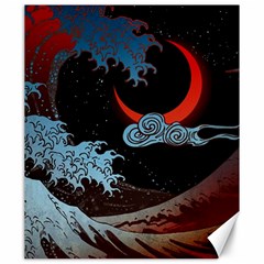 Night In The Ocean Red Waves Art Moon Dark Japanese Wave Canvas 20  X 24  by Perong