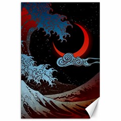 Night In The Ocean Red Waves Art Moon Dark Japanese Wave Canvas 20  X 30  by Perong