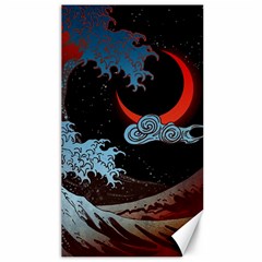 Night In The Ocean Red Waves Art Moon Dark Japanese Wave Canvas 40  X 72  by Perong