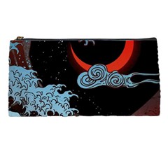 Night In The Ocean Red Waves Art Moon Dark Japanese Wave Pencil Case by Perong