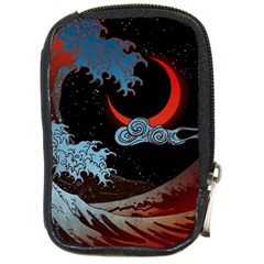 Night In The Ocean Red Waves Art Moon Dark Japanese Wave Compact Camera Leather Case by Perong