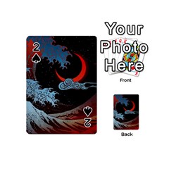 Night In The Ocean Red Waves Art Moon Dark Japanese Wave Playing Cards 54 Designs (mini)