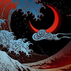 Night In The Ocean Red Waves Art Moon Dark Japanese Wave Play Mat (square) by Perong