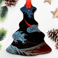 Night In The Ocean Red Waves Art Moon Dark Japanese Wave Christmas Tree Ornament (two Sides)