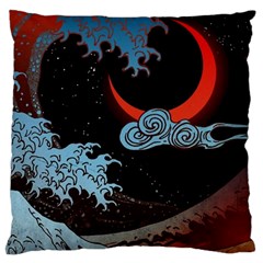 Night In The Ocean Red Waves Art Moon Dark Japanese Wave Large Cushion Case (one Side) by Perong