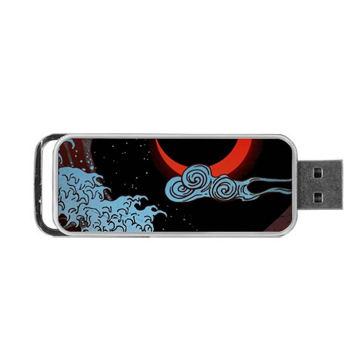 Night In The Ocean Red Waves Art Moon Dark Japanese Wave Portable USB Flash (Two Sides)