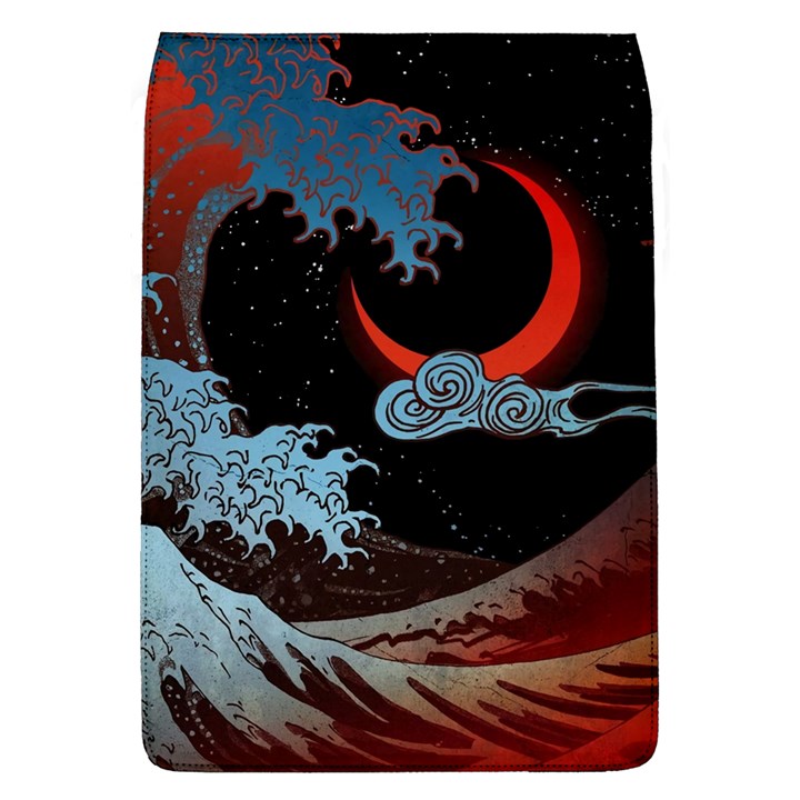 Night In The Ocean Red Waves Art Moon Dark Japanese Wave Removable Flap Cover (L)