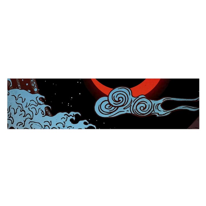 Night In The Ocean Red Waves Art Moon Dark Japanese Wave Oblong Satin Scarf (16  x 60 )