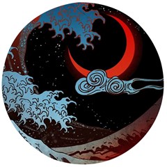 Night In The Ocean Red Waves Art Moon Dark Japanese Wave Wooden Bottle Opener (round) by Perong