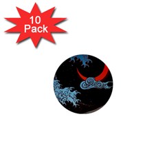 Night In The Ocean Red Waves Art Moon Dark Japanese Wave 1  Mini Buttons (10 Pack)  by Perong