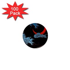 Night In The Ocean Red Waves Art Moon Dark Japanese Wave 1  Mini Buttons (100 Pack)  by Perong