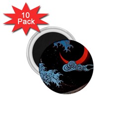 Night In The Ocean Red Waves Art Moon Dark Japanese Wave 1 75  Magnets (10 Pack)  by Perong