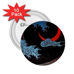 Night In The Ocean Red Waves Art Moon Dark Japanese Wave 2 25  Buttons (10 Pack)  by Perong