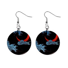 Night In The Ocean Red Waves Art Moon Dark Japanese Wave Mini Button Earrings by Perong