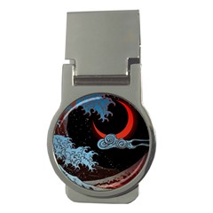 Night In The Ocean Red Waves Art Moon Dark Japanese Wave Money Clips (round)  by Perong